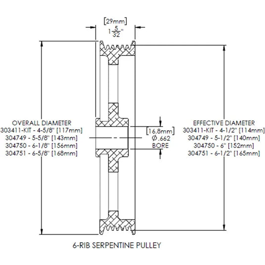 Power Steering Serpentine Pulley 6 Rib 5.5